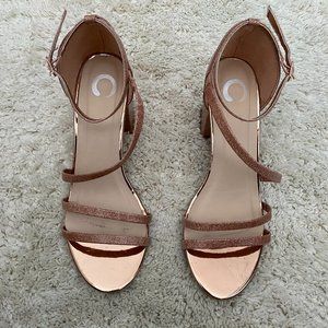 Journee Collection Bella Rose Gold Sandals - Size 8 - 2 1/2 inch block heel
